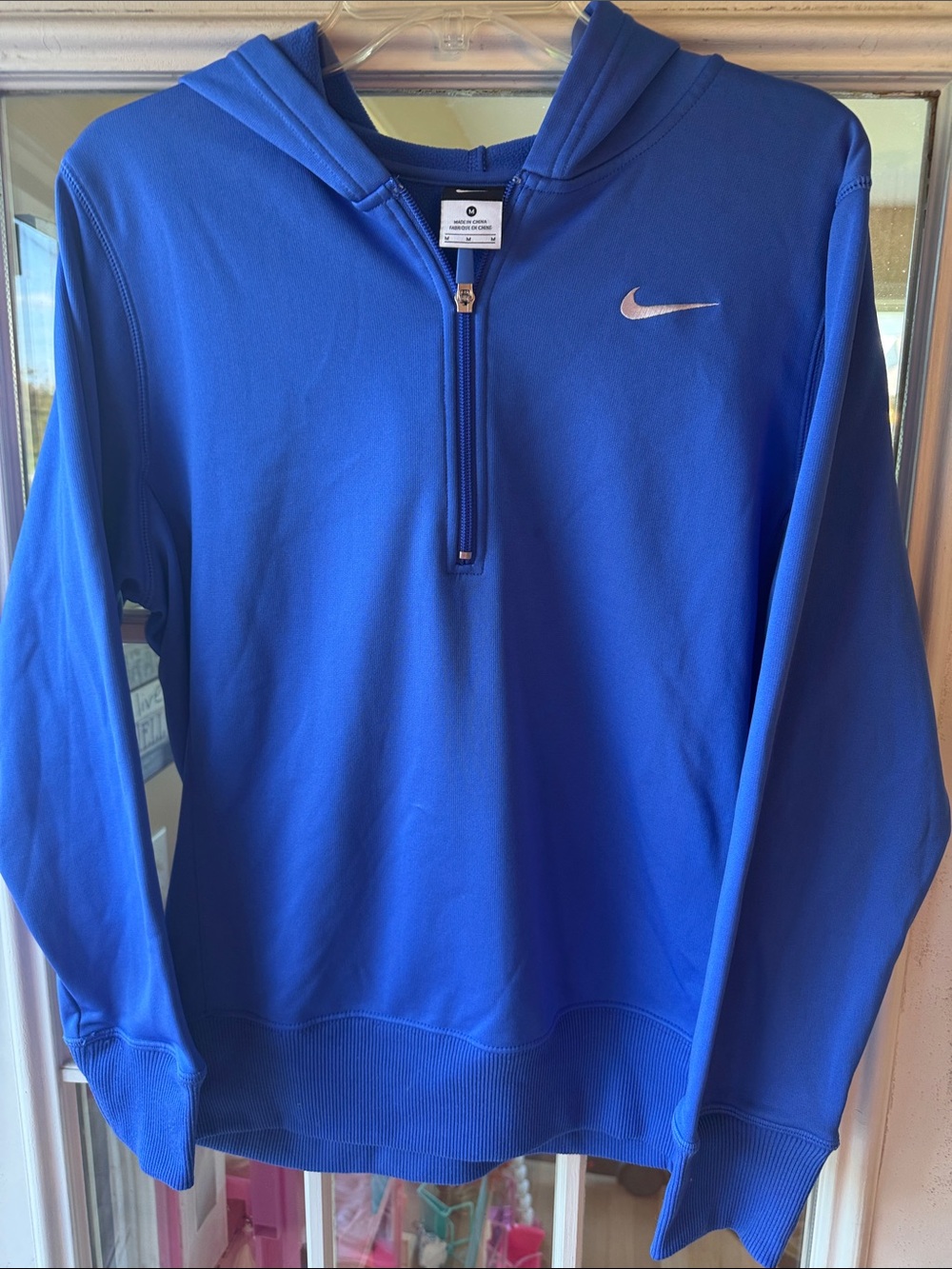 Nike Women’s Bright Blue Quarter-Zip Hoodie Sweater size M